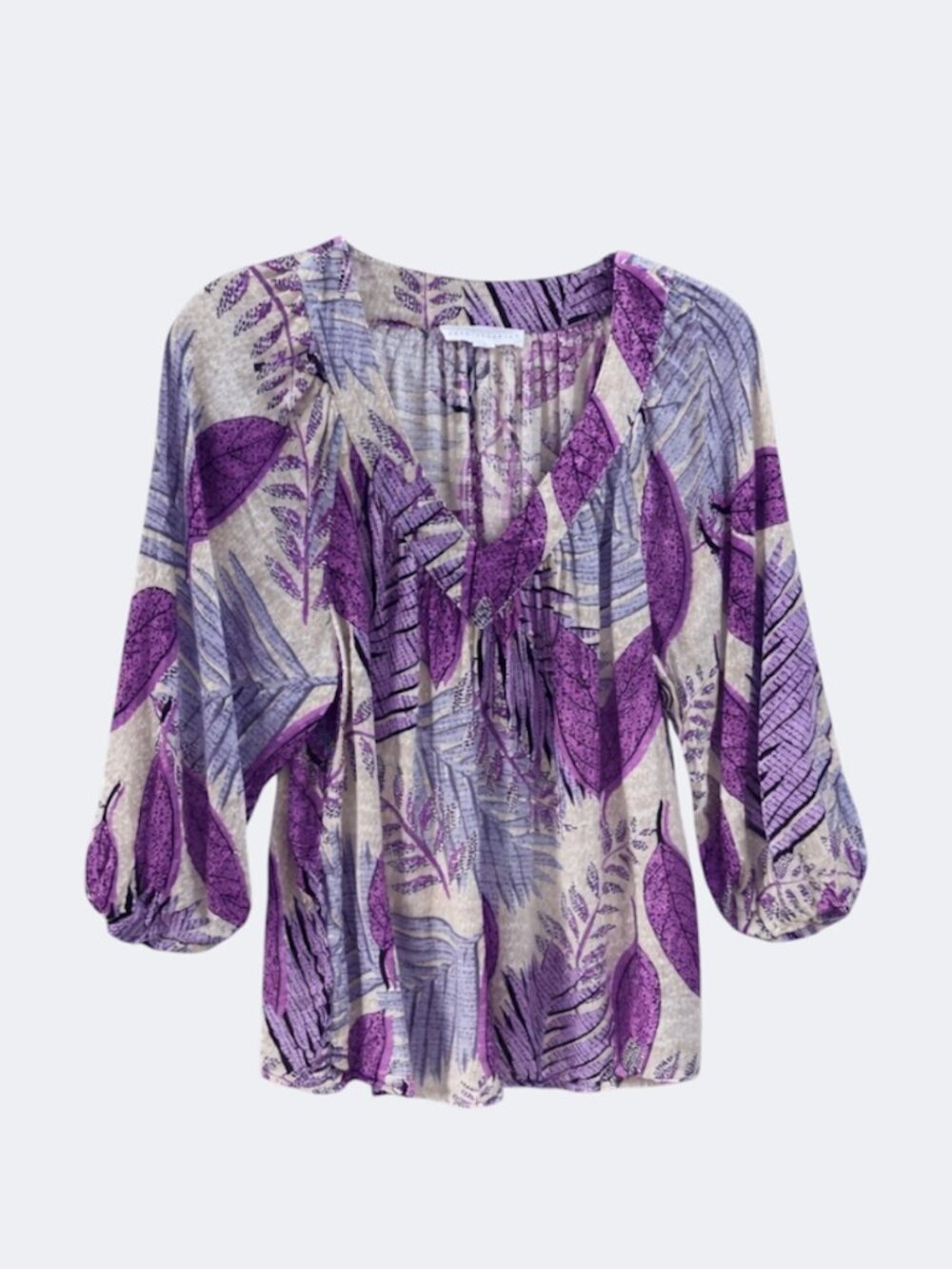 90's  Purple Botanical Print Blouse